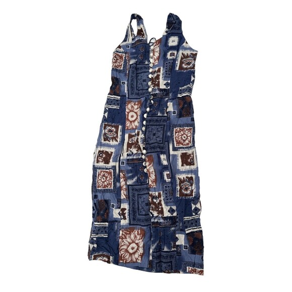 Vintage Tango Mango Flare Dress Size M Womans BlueTan Button down Sleeveless - Picture 3 of 8